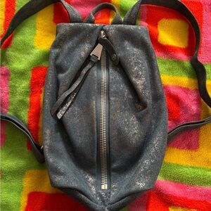 Aimee Kestenberg Blue Leather Denim Metallic Tamitha Backpack Bag Handbag